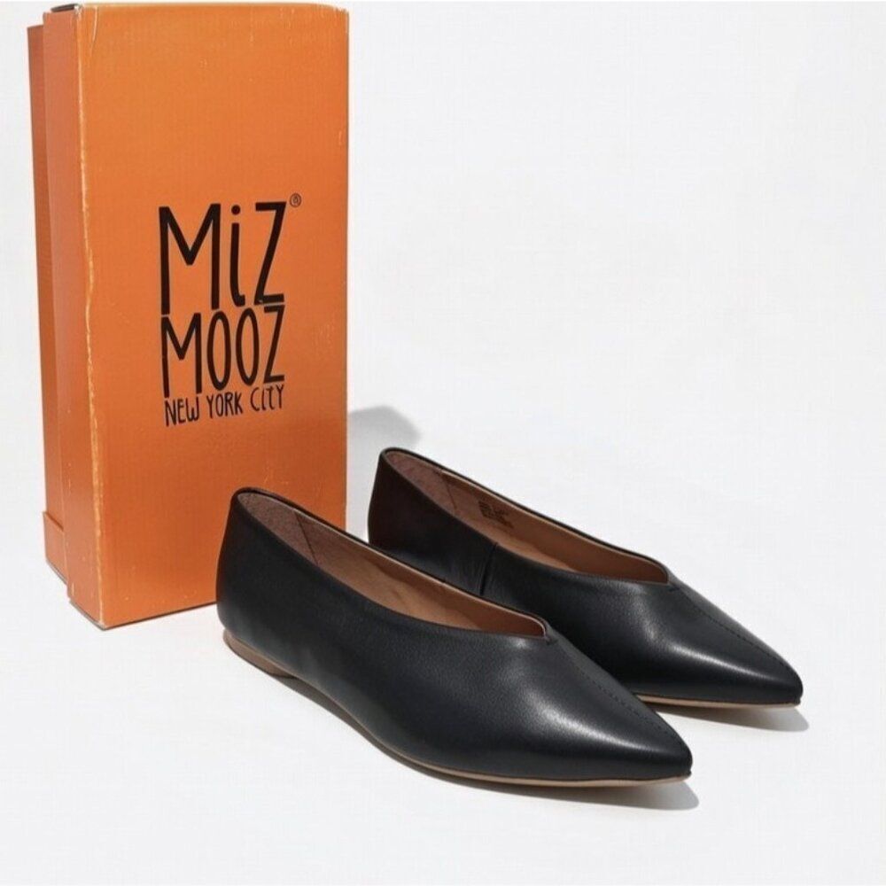 Miz Mooz Jaylyn Leather Pointed Toe Ballet Flats Black Womens EU 37 US 6.5 New